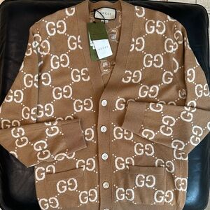Gucci Beige GG Logo Men's Cardigan Small